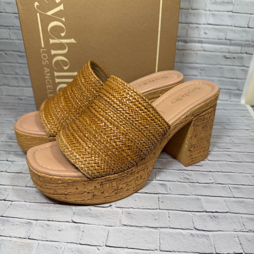 Seychelles Women's Woven Tan Platform Heels